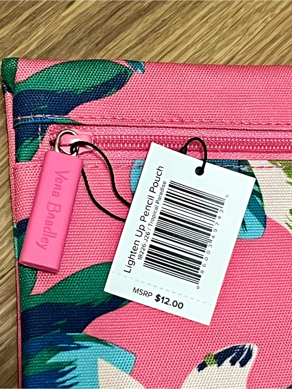 Vera Bradley Zippered Pencil Pouch Lighten Up Tropical Paradise NWT Pink Green
